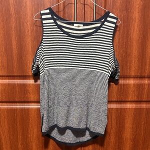 Maurices Navy and White Striped Cold-Shoulder Tee